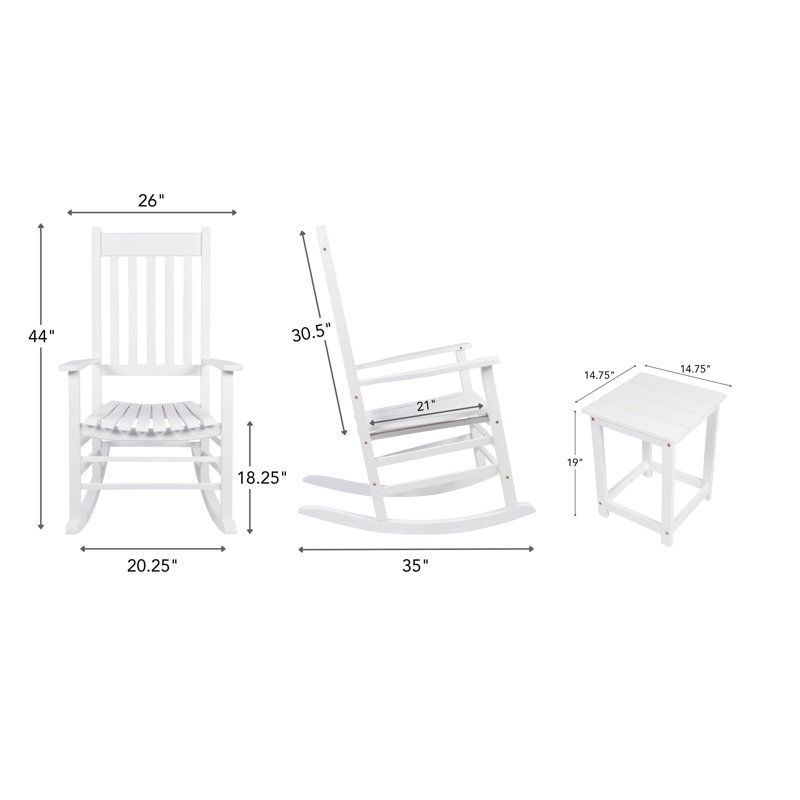 Emjay Porch Rocking Chair Set With Side Table, White