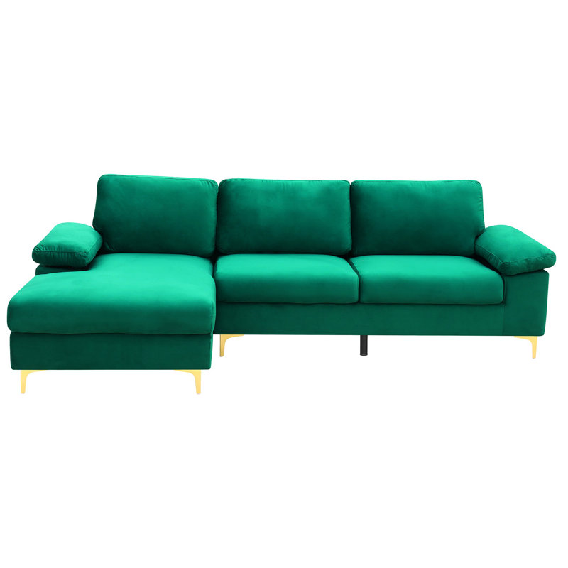 Canapé modulaire à gauche, Velours vert, Doré