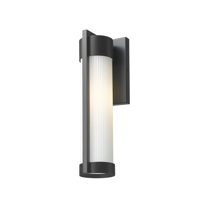 Applique murale d'extérieur 1 lumière noire matte 13 "avec verre rayé blanc Stratford, 13.5, Blanc rayé, Noir mat