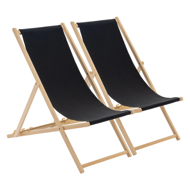 Harbour Housewares - Traditional Wooden Deck Chair - Set of 2, Black