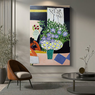 Lecteur sur fond noir - Toile tendue avec châssis par Henri Matisse