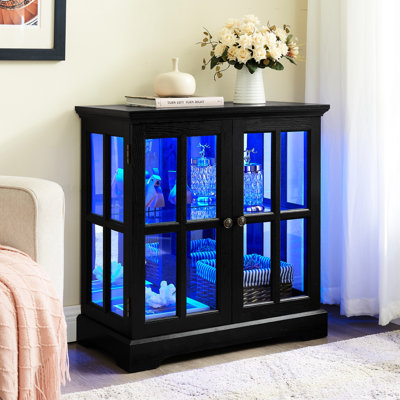 Led Retro Display With 7 - Color System, Adjustable Shelves, Metal Handle, And Smooth Tabletop For Dining Room Organization Curio Cabinet Design, Shelving, Doors, Mobile Controlled Lighting