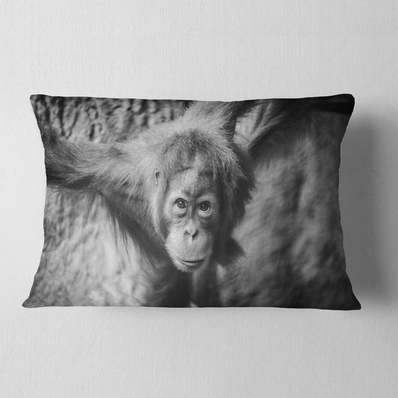 Coussin à imprimé animal noir Young Orangutan