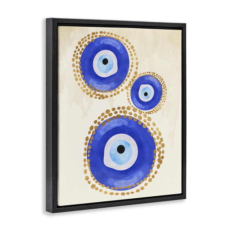 Motif rond de mauvais œil bleu, H 31 po x l 25 po, Cadre flottant noir de jais