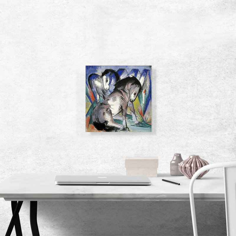 «Two Horses 1913» par Franz Marc, reproduction d'art sur toile tendue, H 12 po x l 12 po x P 0,75 po
