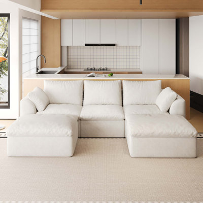 Upholstered 108.3 " Linen Sectional with Ottoman