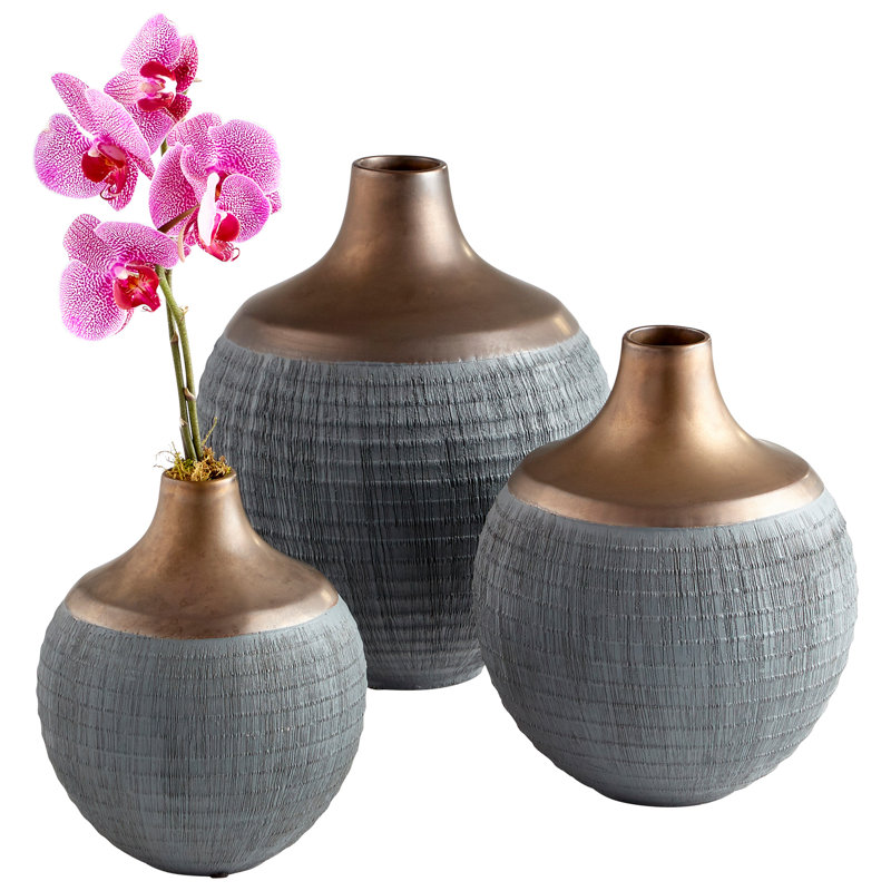 Vase de table en céramique gris anthracite/bronze bronze Aaria, H 10 pi x l 8 po x P 8 po