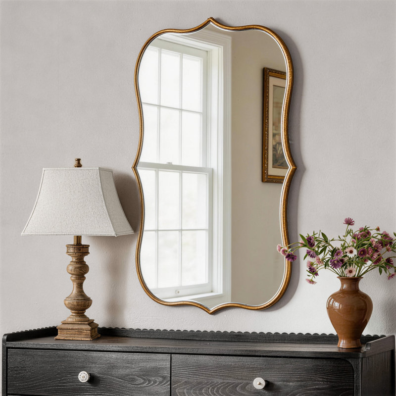 Euri Scalloped Wood Framed Decorative Wall Mirror, Antique  Gold