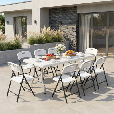 70.5" Foldable Outdoor Dining Set With 8 Fully Assembled Dining Chairs