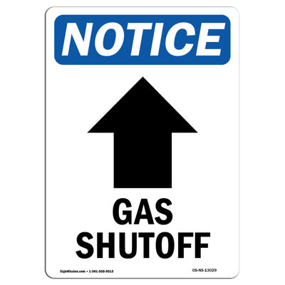 Gas Shutoff up Arrow Sign with Symbol