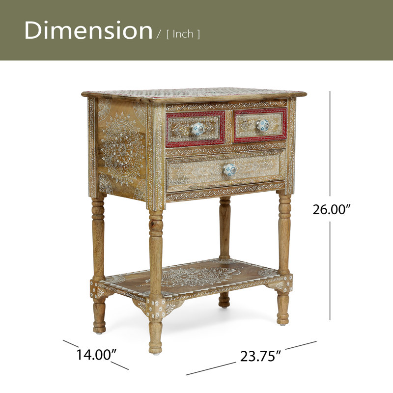 WOODEN 2 DRAWER END TABLE