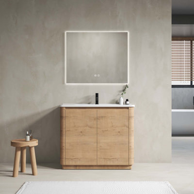 Freestanding Bathroom Vanity With White Ceramic Sink & 2-Soft-Close Door