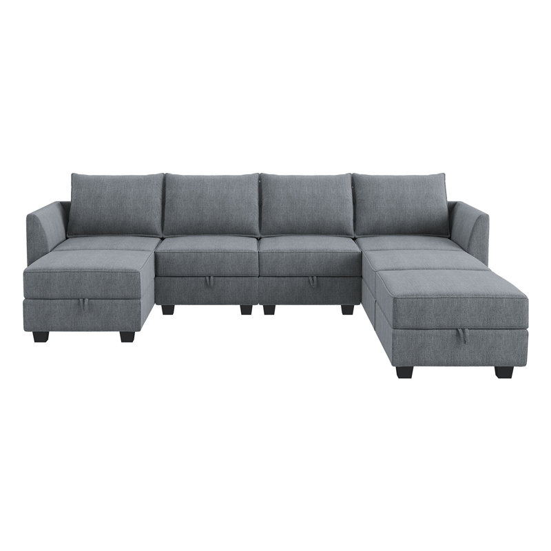 Canapé modulaire en U modulaire réversible avec siège de rangement, Polyester gris bleuâtre