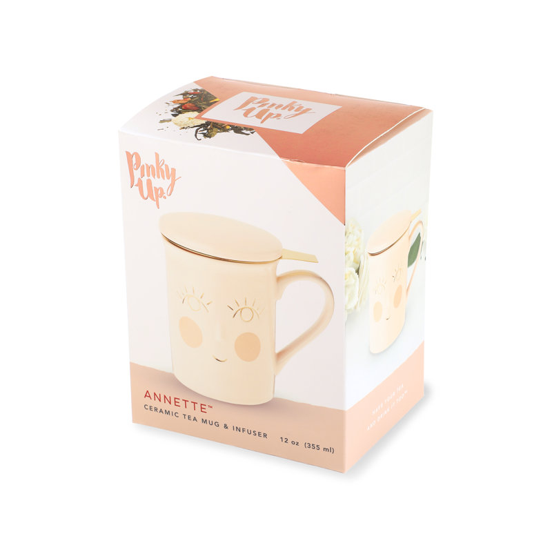 Personalized Pink Ceramic Tea Infuser Mug with Lid