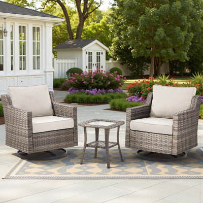 2 - Person Outdoor Seating Group With Swivel & Glider Chairs And Glass-Top Side Table