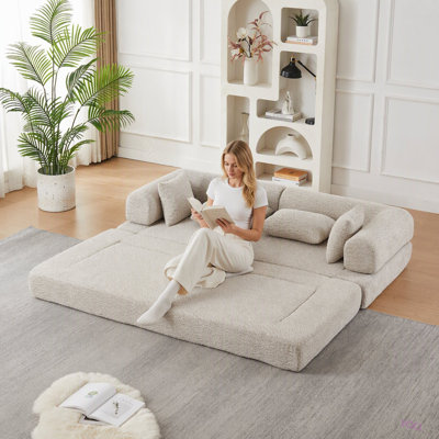 Canapé-lit convertible de 78,9 pouces, canapé-lit pliant en chenille, siège élégant avec deux coussins de dossier et deux coussins décoratifs, canapé de bricolage avec accoudoirs amovibles, idéal comme salon sur pied