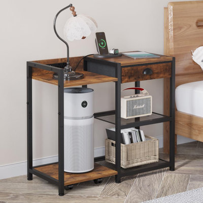 Support d'imprimante avec tiroir de rangement, table d'imprimante avec port USB, tablette à 3 niveaux, support de base avec roulettes. Armoire à imprimante pour la maison et le bureau