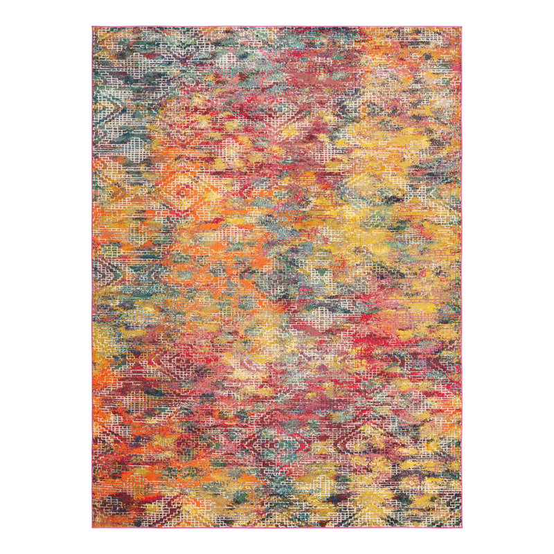 Washable Abstract Indoor Rug, Rectangle 9' x 12'