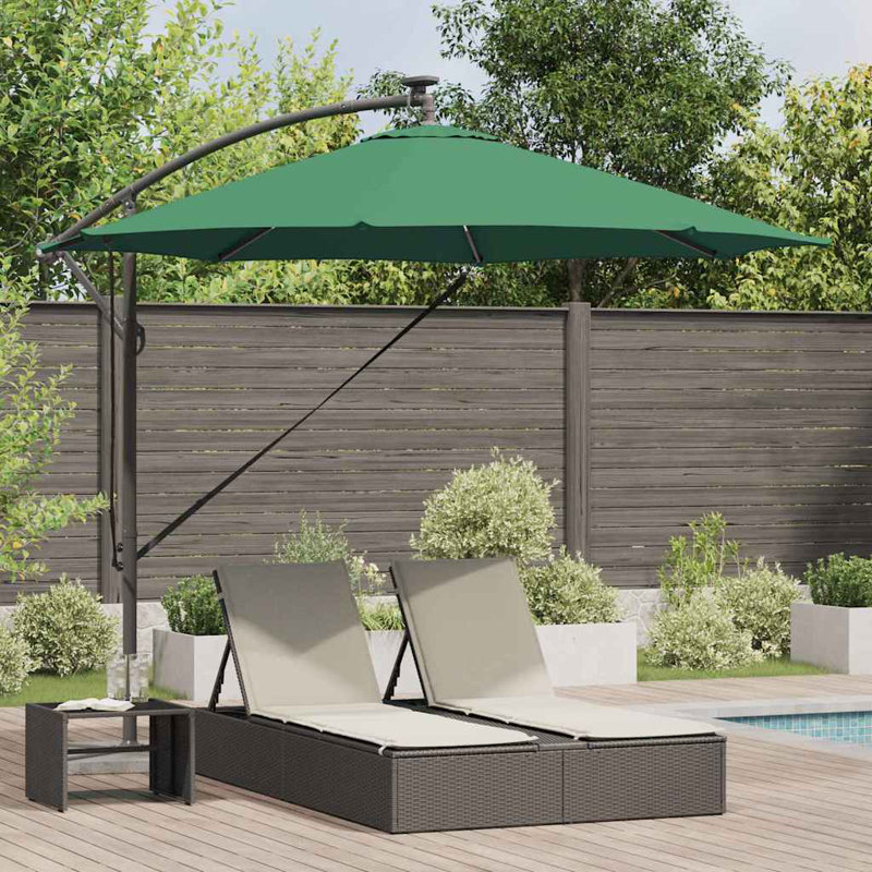 Umbrella with LED Strip Lights Polyester and Aluminium Outdoor Parasol, 248cm H x 294cm W x 294cm D, Green