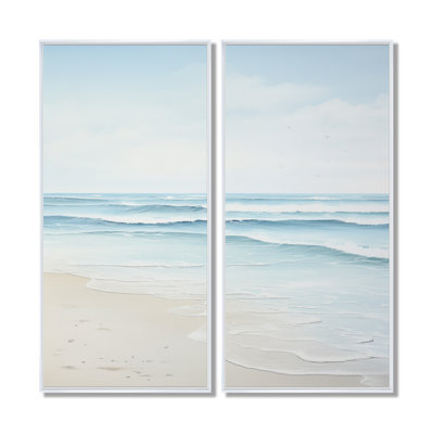 Beach Photo Tranquil Waters - Coastal Beach Canvas Wall Art, Blue Coastal Framed Wall Art Set of 2