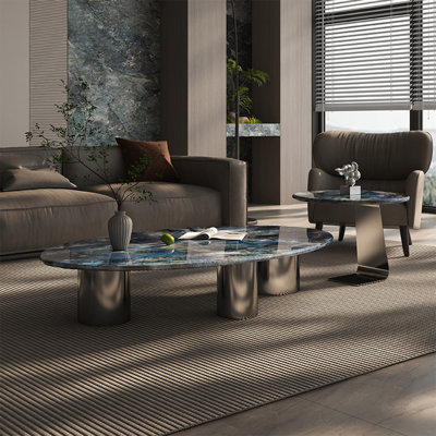 Italian oval microcrystalline stone coffee table