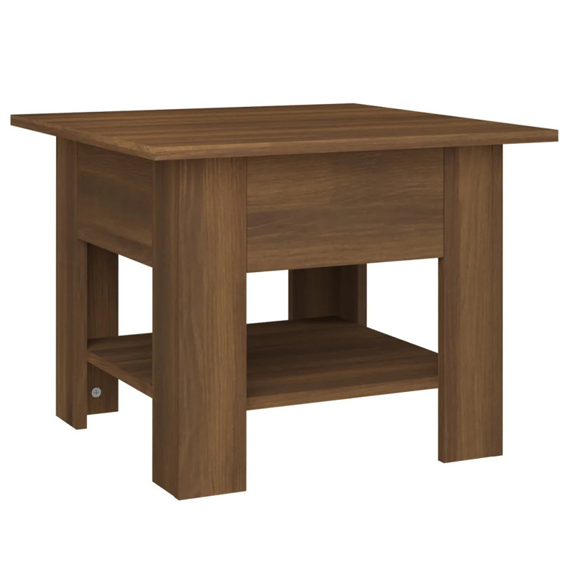 Glass End Table with Storage, 21.7"x21.7"x16.5", Brown oak