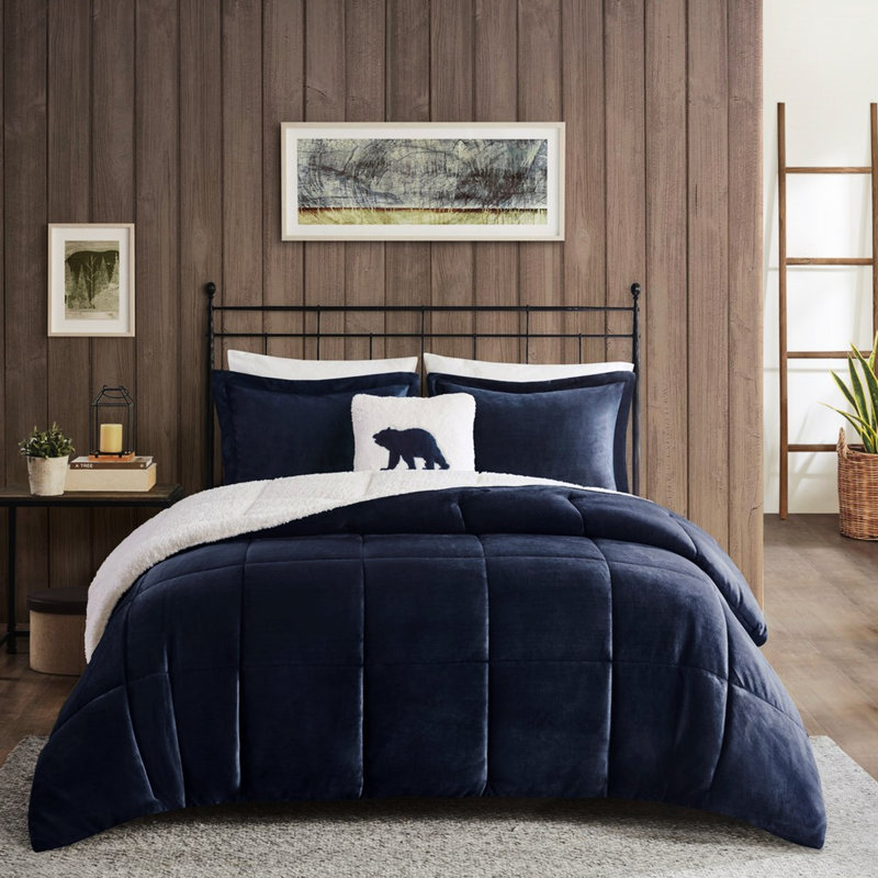 To Down Alternative Bedding King - , Smooth Touch Charcoal Comforter , Breathable Material, Navy/Ivory