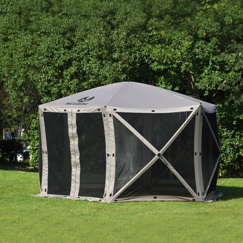 Tan 6-Sided Pop-Up Gazebo Tent with Mesh Panels