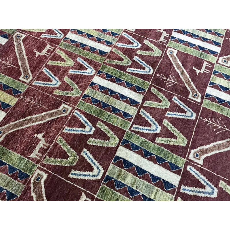 Hand-Knotted High-Quality Blue and Rust Area Rug