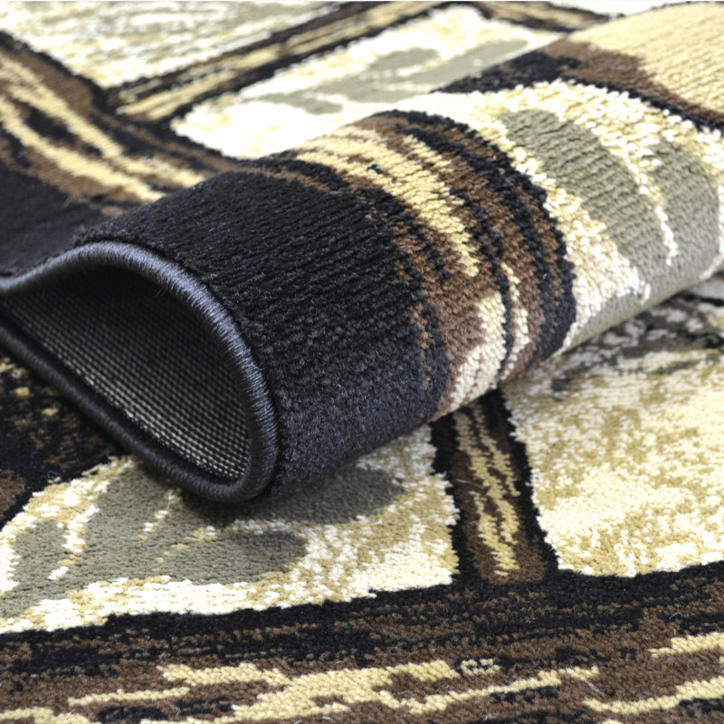 Seagle Floral Beige/Black Area Rug, Rectangle 5' 3" x 7' 3"