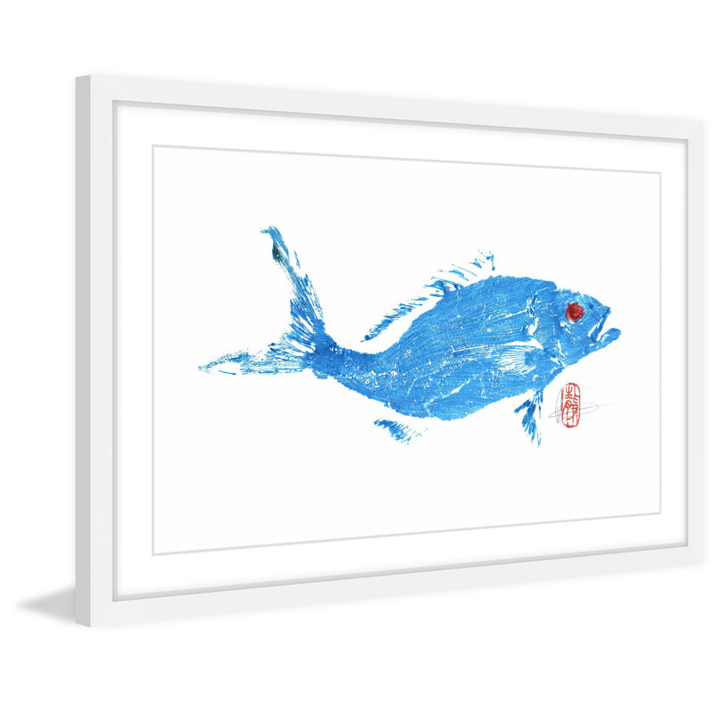« alignement rouge en bleu », reproduction d’art encadrée, H 24 po x l 36 po x P 1,5 po