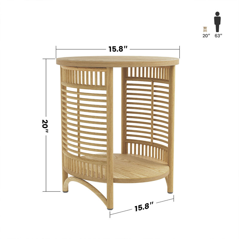 Round Side Table Small End Table With 2 Storage Space