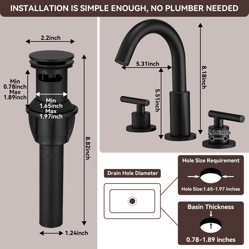 Widespread Double Handle Bathroom Faucet, Matte Black