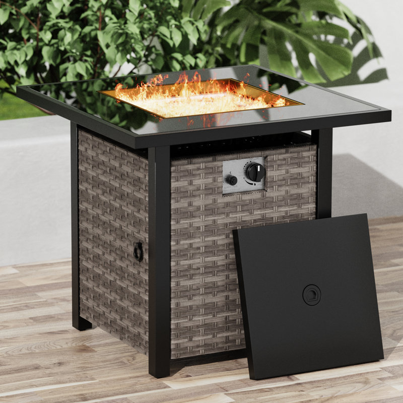 28 Inch Square Outdoor Propane Gas Fire Pit Table, Gray