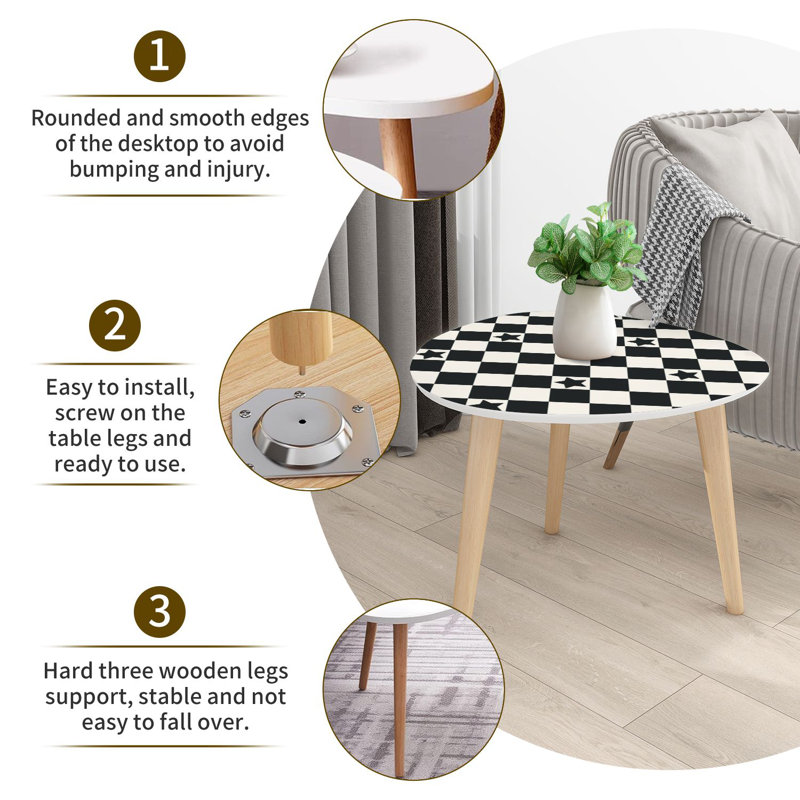 Triangle Nesting Coffee Table Set of 2 Geometric Checkered seamless stars Abstract Chess board allover print End Table Modern Minimalist Side Table Set for Living Room Bedroom