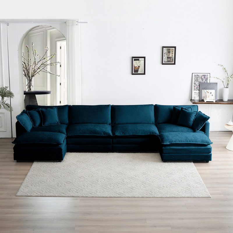 Canapé modulaire confortable avec méridienne réversible et méridienne bleue en forme de U respirant, sièges doubles supplémentaires