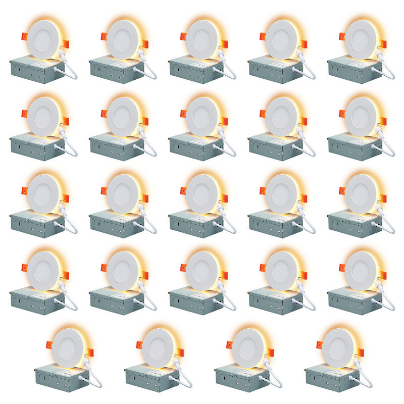 3" Pot Light LED Recessed Light with Night Light, Dimmable, 5CCT, Slim Wafer Downlight, 6W, 24 Pack