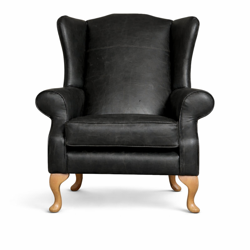 Upholstered Leather Armchair, Vintage Jet Black