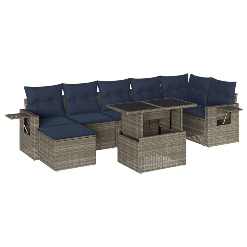 Ensemble de canapé de patio 8 pièces avec coussins en rotin de polyester, Gris, Marine