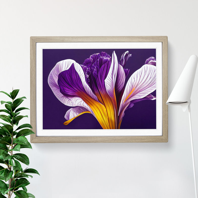 Flourishing Iris Flowers - Single Picture Frame Print, 46cm H x 64cm W x 2cm D, Oak