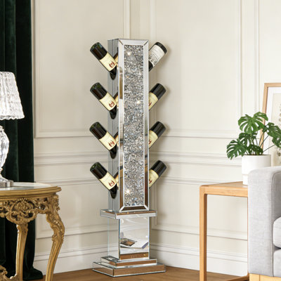 Amla  8 Bottle Wine Bottle Rack Mirrored Decor Floor-Standing Wine Rack