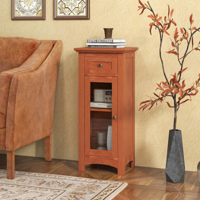 Bathroom Floor Cabinet With Single Glass Door Drawer & Adjustable Shelf