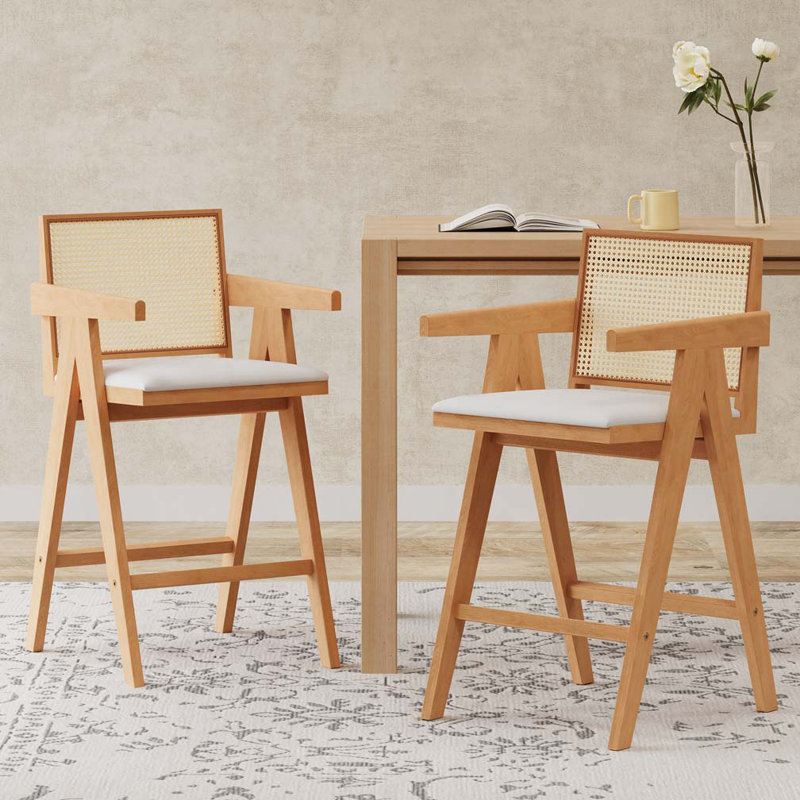 Tabouret de bar en plastique tissé, Naturel, Crème, crème
