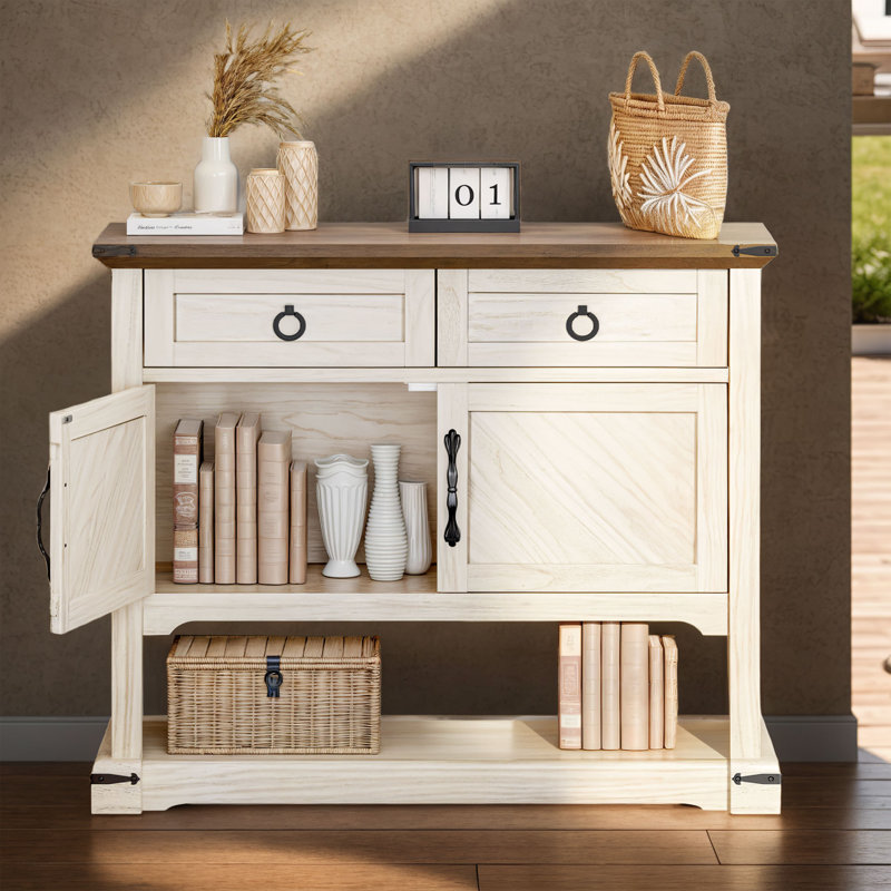 Elenora 35.4'' W Farmhouse Console Table with Storage Shelf, Drawers & Doors
