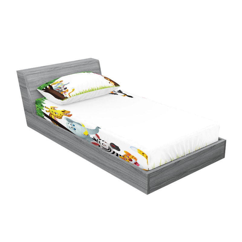 Ambesonne Cartoon Fitted Sheet & Pillow Sham Multicolor, Twin Extra Long Sheet Set + 3 Additional Pieces