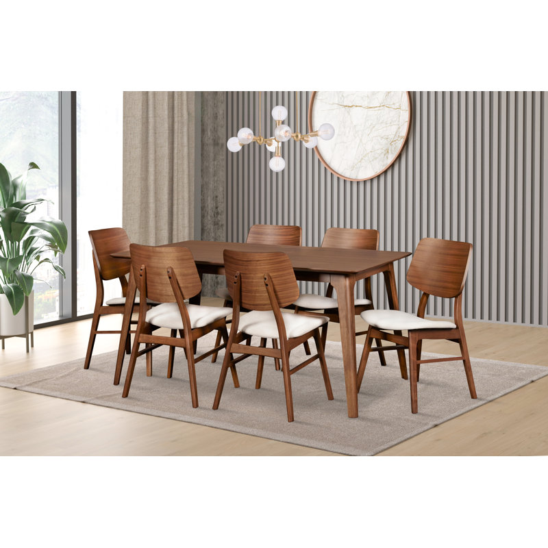Lyan Wood Dining Set with Rectangle Table And Chairs, Beige/Brown, 29.5" H x 59.06" W x 35.4" D, 7 Pieces: Table, 6 Chairs
