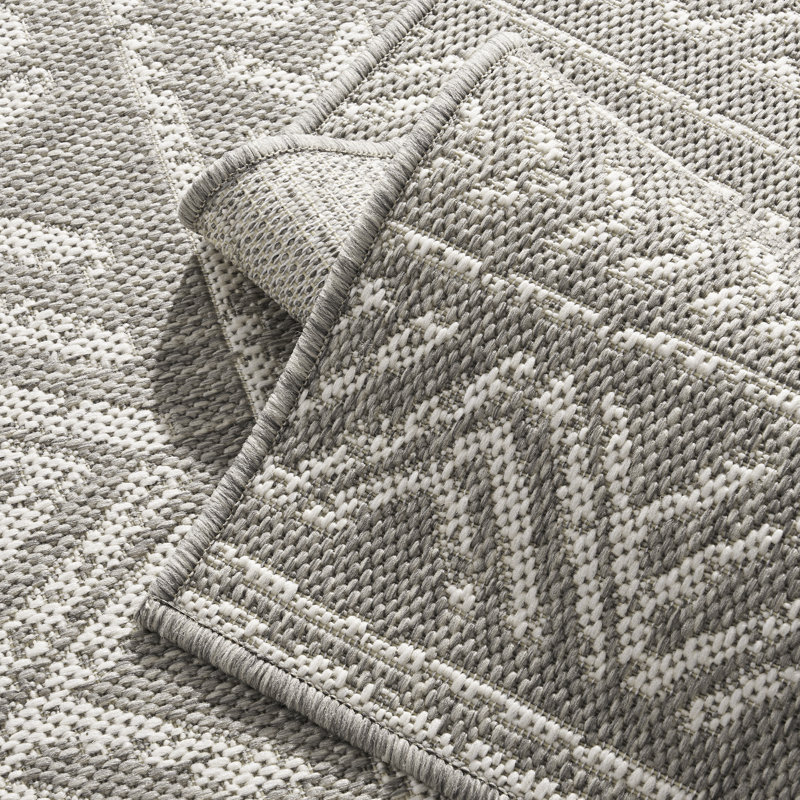 Boho UV-Resistant Woven Indoor/Outdoor Area Rug In Gray/White, Rectangle 8' x 10', Gray/White