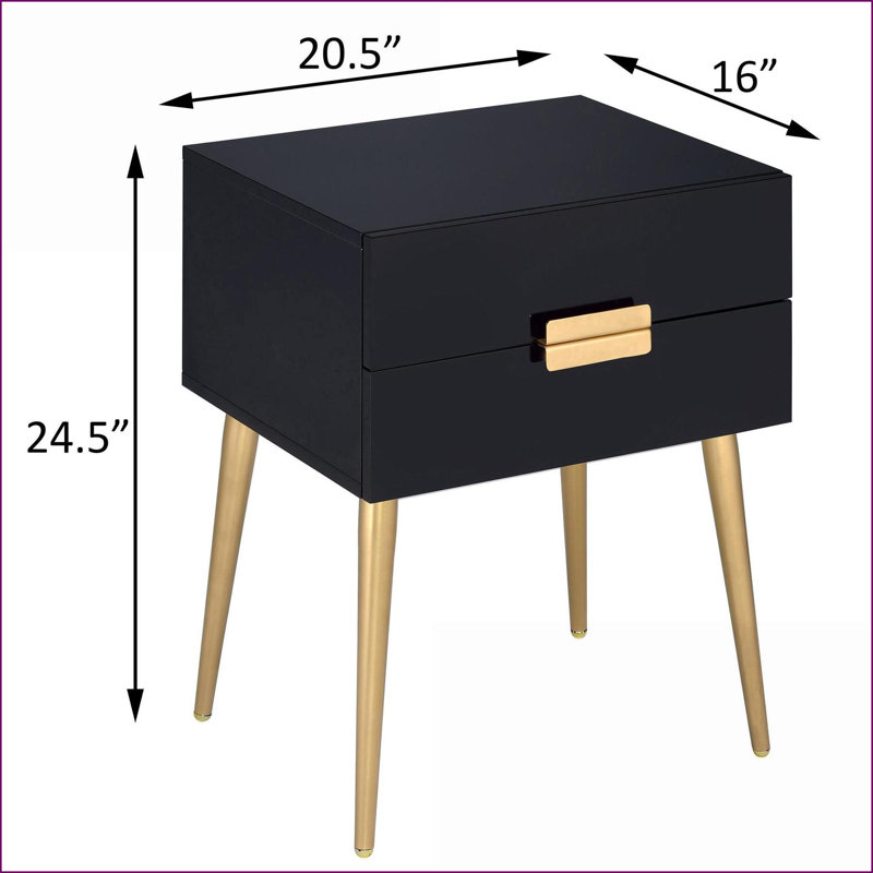 Table basse compacte noire et dorée avec 2 tiroirs - Rangement peu encombrant pour les petits espaces