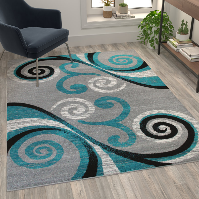 Tapis intérieur à motif abstrait tourbillonnant Aarley-Ray, Rectangle 5 pi x 7 pi