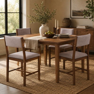 Chaises de salle à manger 16,5 x 16,5 x 33,1 pouces en lin brun avec des pieds en bois d'hévéa, un ensemble de quatre chaises décontractées pour les repas à la maison.